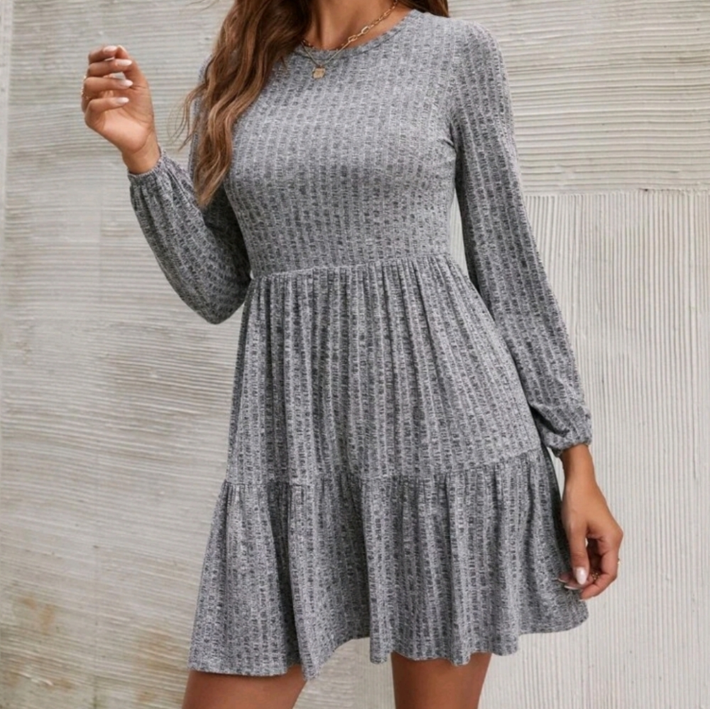 Marled Knit Ruffle Hem Dress Without Belt